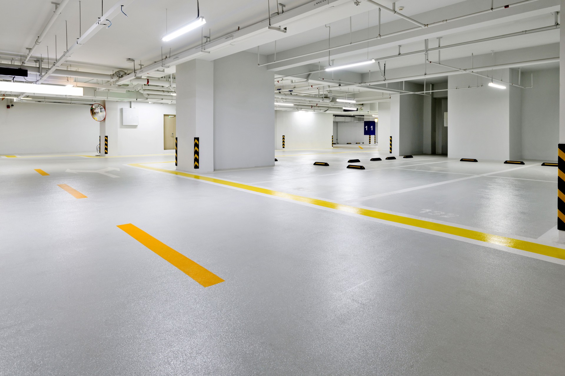 Empty underground parking in modern building